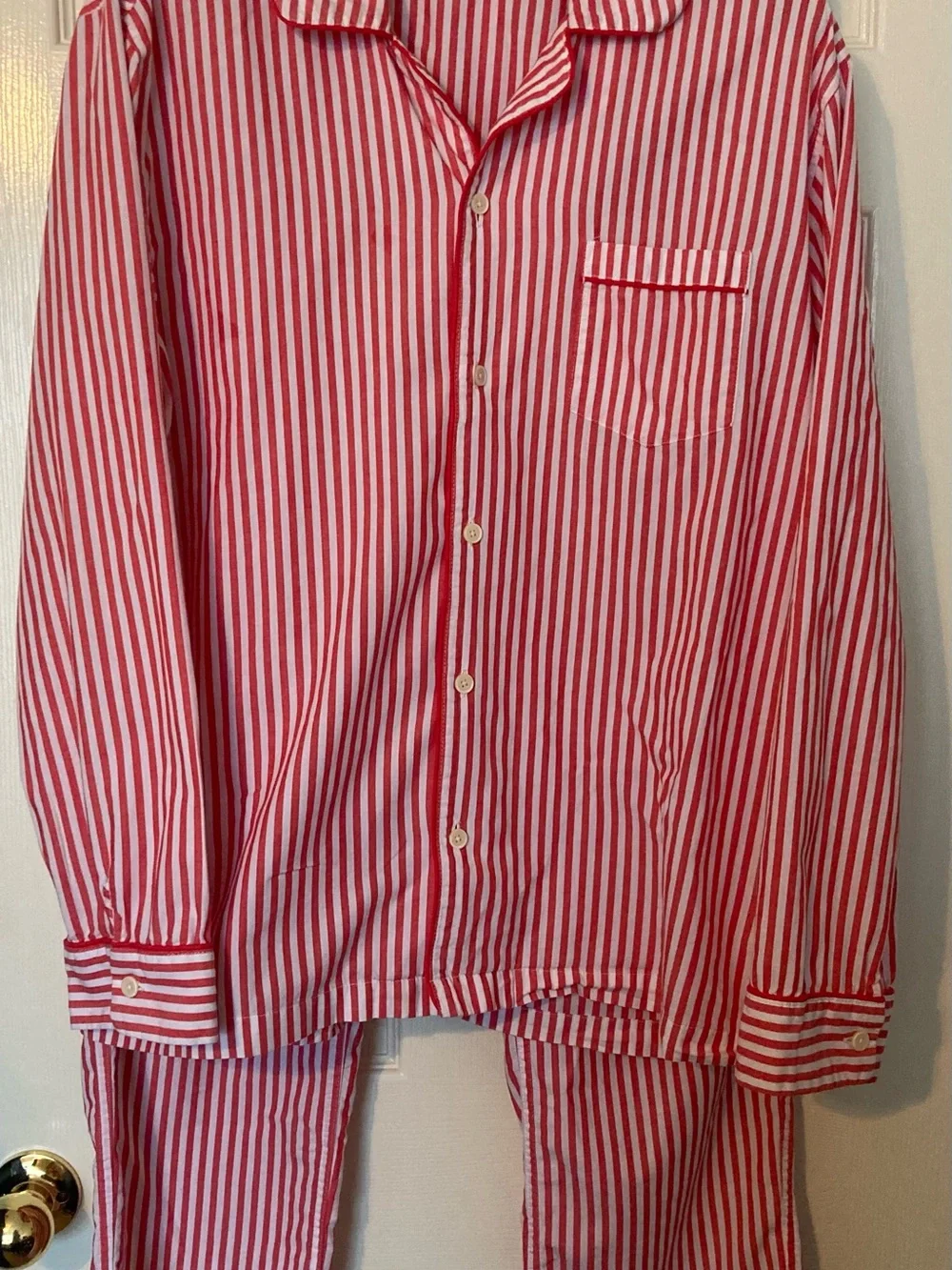 J. Crew Red and White Vertical Stripe classic button down pajamas. 2-piece set.